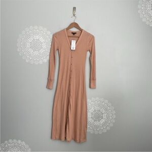 J. Crew Ribbed Button Front Knit Midi Dress in Tan Blush Size XS